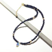 Lii Ji Синий Сапфир натуральный камень 4 мм с австрийскими кристаллами капля ожерелье американское 14K золотое ожерелье 38 + 4 см 2024 - купить недорого