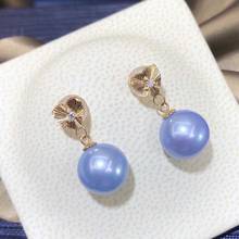 Pendientes de oro sólido de 18K para mujer, aretes colgantes de Perla Azul rosa de agua dulce de 9mm, regalos de cumpleaños finos 2024 - compra barato