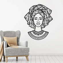 Adesivo de parede feminino e africano, adesivo de vinil e janela para decoração de salão de beleza e turbante preto, rosto africano 2024 - compre barato