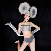 Women Bar Costumes Nightclub Gogo Dance Clothes Cute Mouse Suit Gray Sexy Singer Feather Stage Outfit 2024 - buy cheap