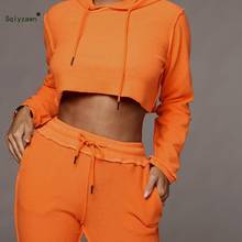 Autumn Neon Green Pink Patchwork Tracksuit Two Piece Set Women Sexy Hooded Sweatshirt Crop Top Jogger Pants Matching Outfit Suit 2024 - buy cheap