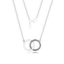 Colar com pingente de circular genuíno 925, colar de prata esterlina para mulheres, joias femininas 2024 - compre barato