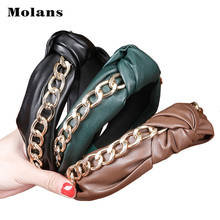 MOLANS Fashion Gold Chains PU Leather Hair Bands Hoop For Women Top Knotted Punk Headband Turban Hairband Girls Hair Accessories 2024 - buy cheap