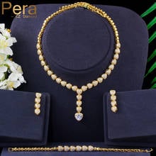 Pera Romatic Wedding Party Costume Jewelry Sets Long Love Heart CZ Stone Drop Necklace Earrings and Bracelet Set for Women J321 2024 - buy cheap