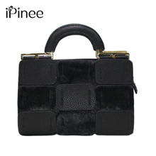 iPinee Female Natural Horse Hair Patchwork Handbag Lady Winter Fashion Shoulder Bags Black Messenger Bag 2024 - buy cheap