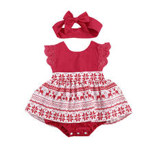 0-24M Christmas Newborn Baby Girls Romper Dress+Headband Lace Ruffles Sleeve Print Lovely Jumpsuits 2pcs 2024 - buy cheap