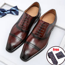 Phenkang Men Genuine Wingtip Leather Oxford Shoes Pointed Toe Lace-Up Oxfords Dress Brogues Wedding Business Derby Shoes 2024 - buy cheap
