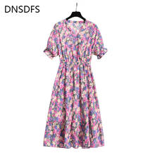 Vestido Vintage de verano con estampado Floral, manga corta, cintura elástica, informal 2024 - compra barato