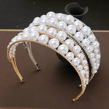 Vintage Rhinestone Pearls Beaded Headbands Bridal Hair Jewelry Party Pageant Wedding Veil Accessories Princess Tiara Crown 2024 - buy cheap