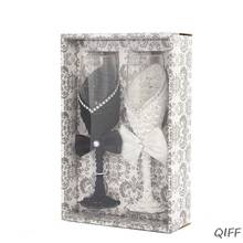 2 шт. набор свадебных стеклянных креативных черно-белых платьев с кристаллами для свадебного шампанского 2024 - купить недорого