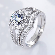 USTAR-anillos de boda con forma de V para mujer, joyería de moda, circonita cúbica AAA, color plateado, anillo de compromiso, 2 unids/set por juego