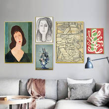 Retratos nórdicos abstratos para parede, arte em tela, pintura impressa, padrão geométrico retrô, fotos para sala de estar, quarto, decoração de casa 2024 - compre barato
