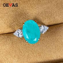 Oeves-Anillo de turmalina sintético para mujer, sortija de 10x14mm, Paraiba ovalada, Diamante brillante de alto carbono, joyería fina 2024 - compra barato