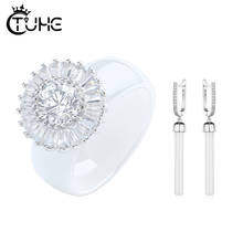 Luxo mulheres deslumbrante flor anel de cerâmica bling cristal grande com brincos longo de gota moda mulheres conjunto de joias de casamento elegante 2024 - compre barato