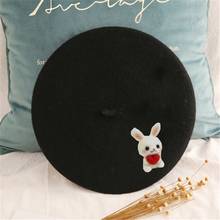Beret Hat Women Bonnets Cute Vintage College Sailor Black Woolen Rabbit Beanies Retro Sweet Painter Hat Wholesale 2024 - buy cheap