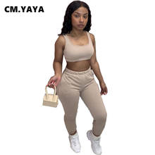 CM.YAYA Women Set Solid Crop Tank Tops Sheath Elastic Mid Waist Full Length Pencil Pants Pockets 2 Piece Set Tracksuit Outfit 2024 - buy cheap