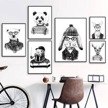 Pintura de tela para parede de panda, cervo, mar, leão, urso, preto, branco, arte, posteres e impressões, imagens de parede para decoração de casa, sala de estar 2024 - compre barato