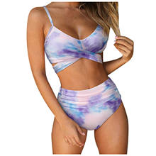 Sexy Biquini Women Bikini Tie Dye Print Cross Bandage Summer Two-piece Swimwear Swimsuit Beachwear Set stroje kapielowe damskie 2024 - buy cheap