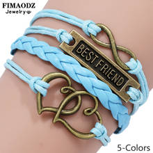 Fimaodz pulseira para meninos e meninas, bracelete de couro para amizade infinito, presente para mulheres 2024 - compre barato