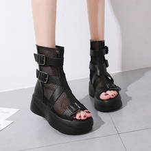 COOTELILI Woman Sandals Women Fashion Black Sandalias Breathable Mesh 5cm Heel Shoes Platform Buckle Sandale Womens Sandal Zip 2024 - buy cheap