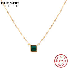 ELESHE 100% 925 Sterling Silver Necklace with 18K Gold Plated Green Square Pendant Necklace for Women Temperament Chain Jewelry 2024 - buy cheap