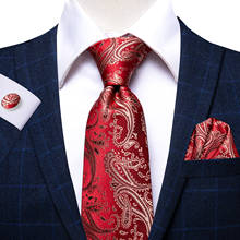 Галстук Hi-Tie Red Paisley Box роскошный галстук для мужчин платок запонки Набор Шелковый Галстук Формальные платья подарки для мужчин Галстук Свадьба Бизнес 2024 - купить недорого