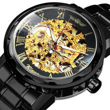 WINNER Golden Skeleton Mechanical Watch For Men Stainless Steel Strap Business Mens Watches Brand Luxury Classic Wrist Watch 2024 - buy cheap