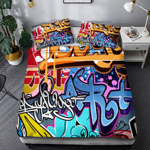 Rua parede hip pop conjunto de cama rainha tamanho rei capa edredão conjunto graffiti gráfico colorido arte conjunto quarto decoração adolescente 2024 - compre barato