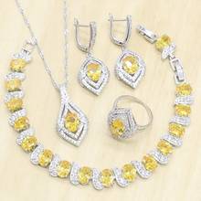 Silver Color Bridal Jewelry Sets for women Yellow Zircon Earrings Pendant Necklace Ring Bracelet Gift Box 2024 - buy cheap