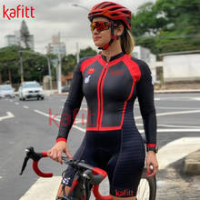 Kafit conjunto de ciclismo profissional, roupa feminina de manga longa, equipe profissional de triatlo, camisa e macacão, almofada 2024 - compre barato