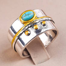 Anel de pedra natural boho azul p5m126, anel feminino com pedra natural, cor prata larga, joia indiana, moderno, chamada, 2020 2024 - compre barato