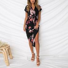 Women Flower Print Summer Dress Casual Short Sleeve Elegant Vintage Dress Robe Femme  Pinup Office Party Split Vestidos 2024 - buy cheap