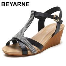 BEYARNE-sandalias de cuña para mujer, calzado informal con plataforma de 5cm y Punta abierta, color negro, para verano, 2021 2024 - compra barato