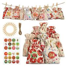 Christmas Pattern Candy Bag 1-24 Advent Calendar Bundle Cotton Linen Gift Bag Home Table Topper Christmas Decoration Christmas 2024 - buy cheap