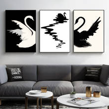 Pósteres de arte de pared de animales de estilo moderno, pinturas en lienzo de cisne blanco y negro para decoración de dormitorio, cuadros de estilo nórdico para decoración del hogar 2024 - compra barato