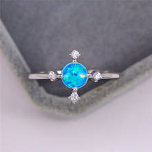 Anel de noivado minimalista feminino, pedra de opala azul, tendência, fino, redondo, arco-íris, anéis de casamento para mulheres, noivado 2024 - compre barato