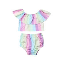 Newborn Infant Baby Girl Kid Rainbow Clothing Set Sleeveless Ruffle Striped Top T-shirt+Shorts Pants Brief 2Pcs Summer Outfits 2024 - buy cheap