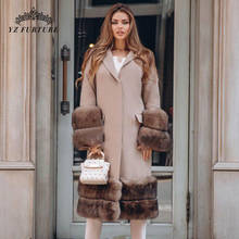 Jaqueta de mistura de lã e pele com gola alta qualidade, casaco de inverno feminino de couro legítimo e de raposa natural, novo, 2020 2024 - compre barato