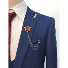 Terno masculino estampado azul marinho, para casamento, blazer formal, terno para homens de negócios, 3 peças, terno slim fit, conjunto de calça 2024 - compre barato
