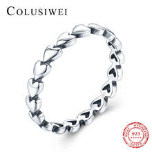 Coluswei anel de prata refinada 925 de alta qualidade, anel em formato de coração vintege para mulheres e meninas, joias de festa estilosas 2024 - compre barato