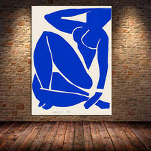 Pintura abstracta en lienzo para decoración del hogar, pósteres con impresiones de Arte de pared para sala de estar, color azul y desnudo francés, sin marco 2024 - compra barato