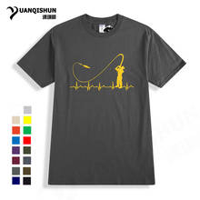 Fishinger Heartbeat T Shirt - Funny Fish Fisherman Gift Idea 16 Colors 100% Cotton Fashion Men T-Shirt Fashion Short Sleeve Sale 2024 - buy cheap