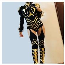 Female Warrior Soldier Role-playing Performance Clothes Gold Mirror Armor Jumpsuit DJ Nightclub Dance Team Stage Cosplay Costume 2024 - buy cheap