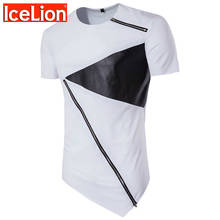 Camiseta masculina moderna de algodão, gola redonda, manga curta, design casual com zíper, hip-hop, novo, verão, 2021 2024 - compre barato