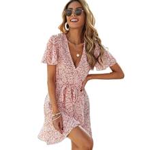 New Design Good Quality Factory Price Fashion Hot Selling Women's V-Neck Short-Sleeved Lace-Up Ruffle Dress 2024 - buy cheap