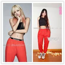kpop Korean Celebrity practice room same black sexy slim vest Tshirt tops+red loose High waist pants women 2 piece outfits 2024 - buy cheap