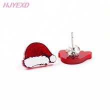 (1pair) ST060- Christmas Santa Hats Stud Earrings Holiday Jewelry Festive Glitter White Cute Little   Earring 2024 - buy cheap