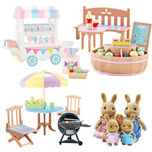 Girl Pretend Toy 1:12 Forest Animal Family Outdoor Barbecue Scene Toy Rabbit Fruit Stand Ice Cream Cart Doll With Furniture 2024 - buy cheap