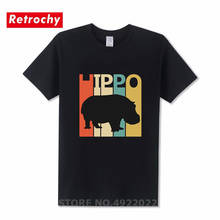 Camiseta engraçada estilo hippo retrô, camiseta de algodão com gola redonda para amantes de jovens e animais 2024 - compre barato
