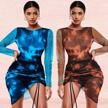 BKLD Long Sleeve Leopard Patchwork High Slit Sexy Sheer Mesh Bodycon Mini Dress 2019 Autumn Women Fashion Tie Dye Printing Dress 2024 - buy cheap